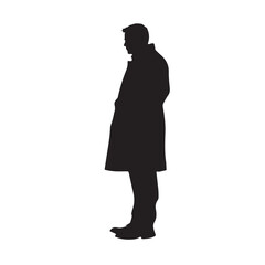 Silhouette of a Man Standing in a Winter Jacket Side View - Vector Illustration