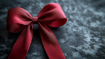 Gift-wrapping action with a red bow on stylish fabric background close-up view celebratory concept
