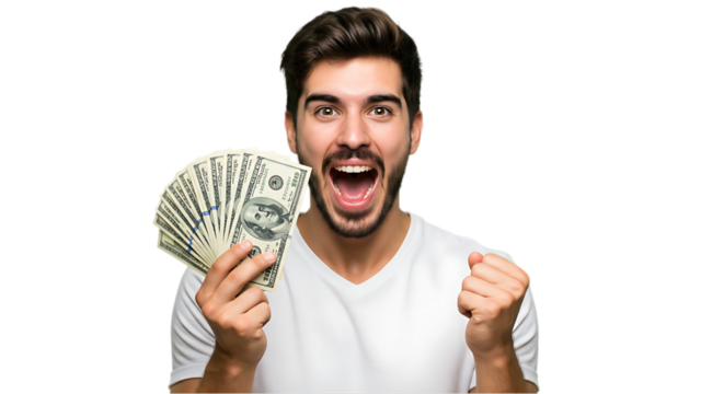 man with money on transparent white background, clipping path - Powered by Adobe