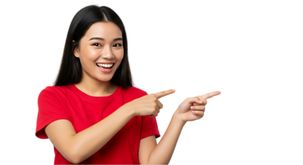woman showing something on transparent white background, clipping path