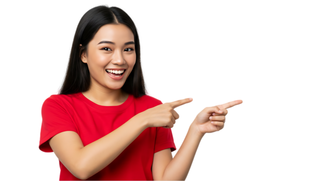 woman showing something on transparent white background, clipping path