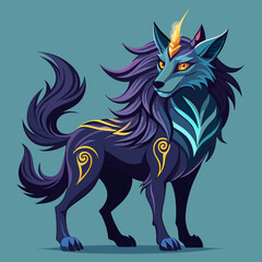 Whimsical Wolf and Horn Artwork