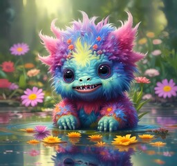 Fototapeta premium Illustration of fluffy and cute small monster.