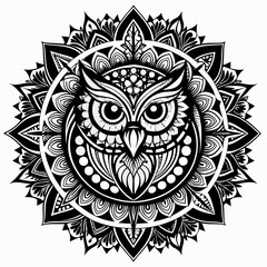 Black and White Owl Mandala