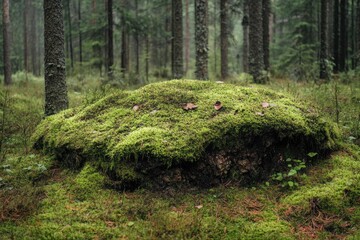 Fototapeta premium Mossy tree trunk in the forest. Green nature background. Macro shot.