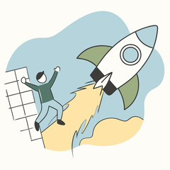 Man Launching Rocket to Success