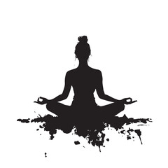Silhouette of a Woman Practicing Yoga Meditation - Vector Illustration