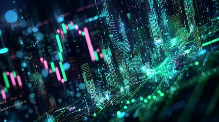 An image of a computer screen with green market indications and a successful cryptocurrency trade