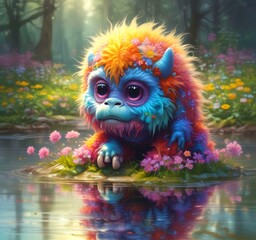 Fototapeta premium Illustration of fluffy and cute small monster.