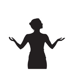 Standing Woman Silhouette with Open Hands – Vector Illustration