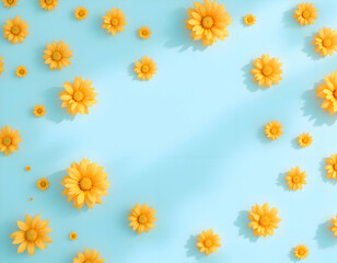 Obraz premium Floral Delight: A Pastel Blue Canvas Adorned with Sunny Yellow Flowers