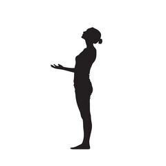 Silhouette of a Woman Standing Sideways with Hand Pose - Vector Illustration