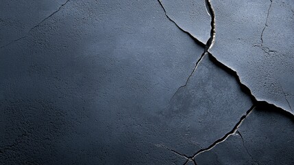 Obraz premium A crack in a dark gray concrete wall.