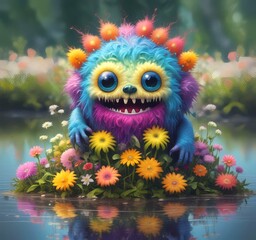 Fototapeta premium Illustration of fluffy and cute small monster.