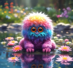 Fototapeta premium Illustration of fluffy and cute small monster.