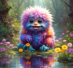 Fototapeta premium Illustration of fluffy and cute small monster.