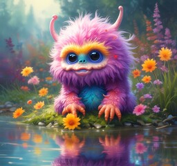 Obraz premium Illustration of fluffy and cute small monster.