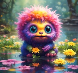 Fototapeta premium Illustration of fluffy and cute small monster.