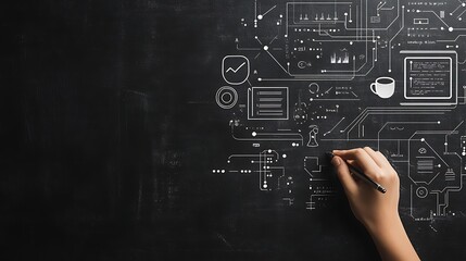 A blackboard background with icons of a laptop connection