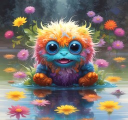 Fototapeta premium Illustration of fluffy and cute small monster.