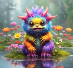 Fototapeta premium Illustration of fluffy and cute small monster.