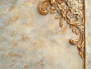 Ornate Gold Floral Design on Beige Textured Background