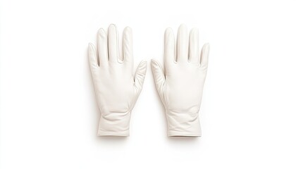 Obraz premium Pair of pristine white gloves arranged symmetrically on a clean background, ideal for hygiene or medical use