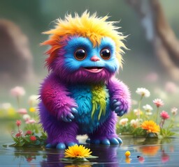 Fototapeta premium Illustration of fluffy and cute small monster.