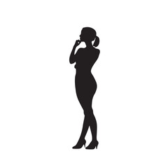 silhouette of a woman thinking pose - vector illustration