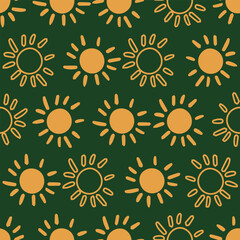 Bright Yellow Sun Pattern on Green Background