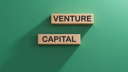Naklejka premium Venture capital symbol. Wooden blocks with words Venture capital. Business and Venture capital concept. Wooden cube blocks. Copy space.3D rendering on green background.