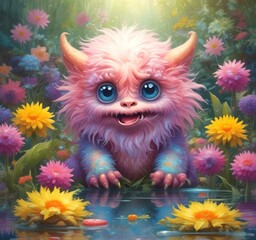 Illustration of fluffy and cute small monster.