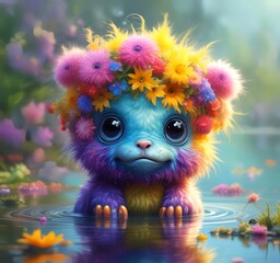 Fototapeta premium Illustration of fluffy and cute small monster.