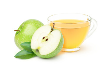 Green apple with apple juice isolated