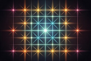 Abstract  night background with glowing red and yellow stars on a black backdrop