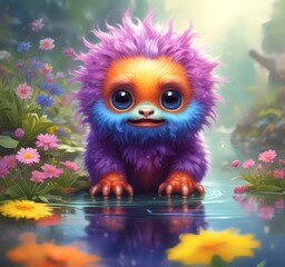 Fototapeta premium Illustration of fluffy and cute small monster.