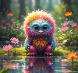 Naklejka premium Illustration of fluffy and cute small monster.
