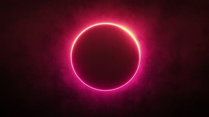 Fototapeta premium Pink Neon Circle Glowing on Dark Textured Wall