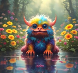 Naklejka premium Illustration of fluffy and cute small monster.