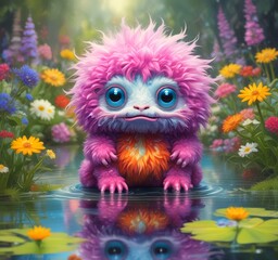 Fototapeta premium Illustration of fluffy and cute small monster.