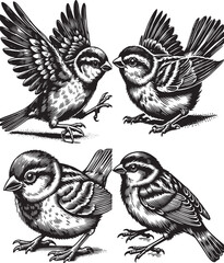 sparrow, sparrow silhouette ,sparrow silhouette set