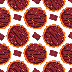Chocolate pie seamless pattern. Pattern for Hello Autumn, Thanksgiving Day. World Pie Day or bakery design . Baking, pastry vector illustration in flat style