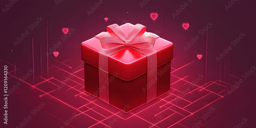 Wall mural gift box with red hearts