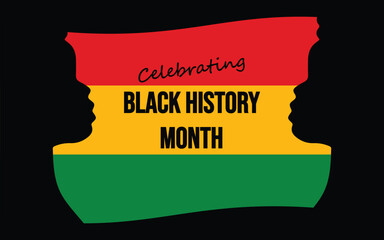 Black History Month Poster, Card, Banner, and Background Featuring Two Black Women Face to Face on Red, Yellow, and Green Flag. Celebrating African Heritage, Unity, and Empowerment.