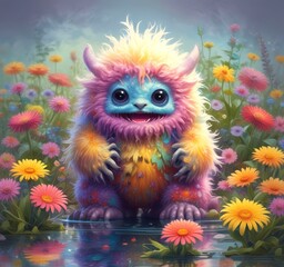 Obraz premium Illustration of fluffy and cute small monster.