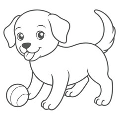Happy Dog Playing with a Ball Coloring Page for Children