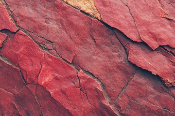 Fototapeta premium Red lava texture background, close-up of red rock surface with rough patterns, top view.
