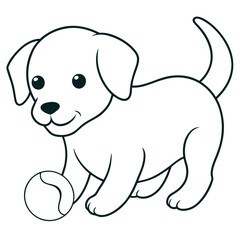 Fototapeta premium Happy Dog Playing with a Ball Coloring Page for Children