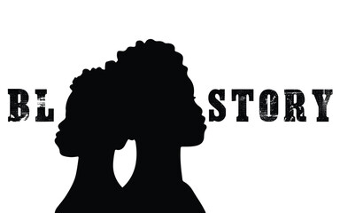 Black History Month Design Featuring Two Black People Back to Back on a White Background. Honoring Unity, Culture, and African Heritage.