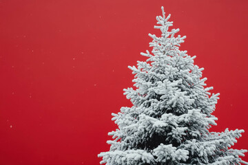 White Christmas Tree On Red Background